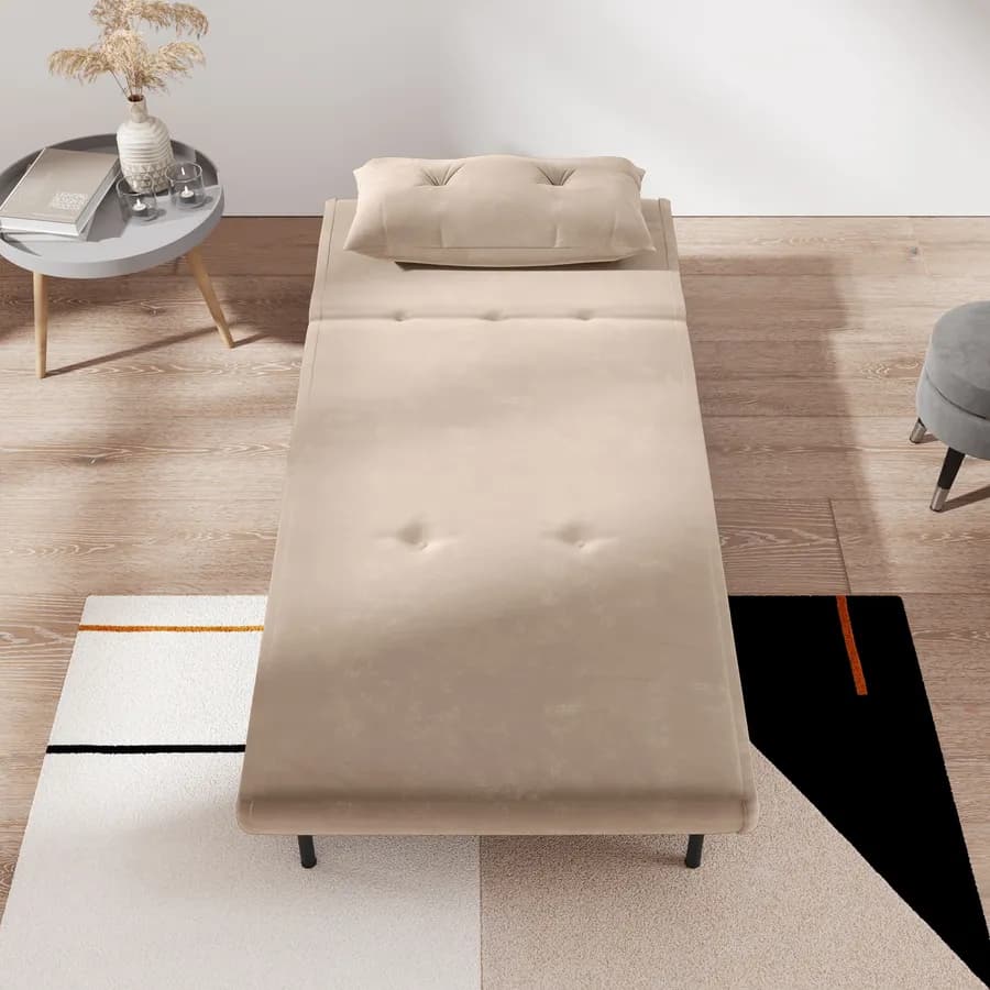 Divano letto in velluto beige con schienale regolabile in 6 posizioni - Terat