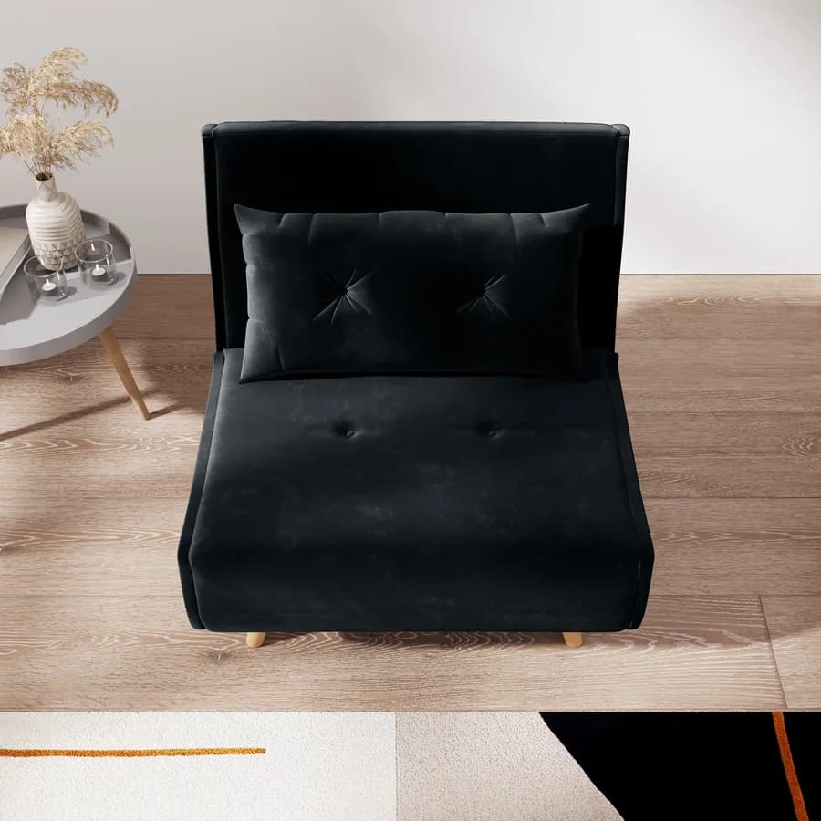 Divano letto in velluto nero con schienale regolabile in 6 posizioni - Terat