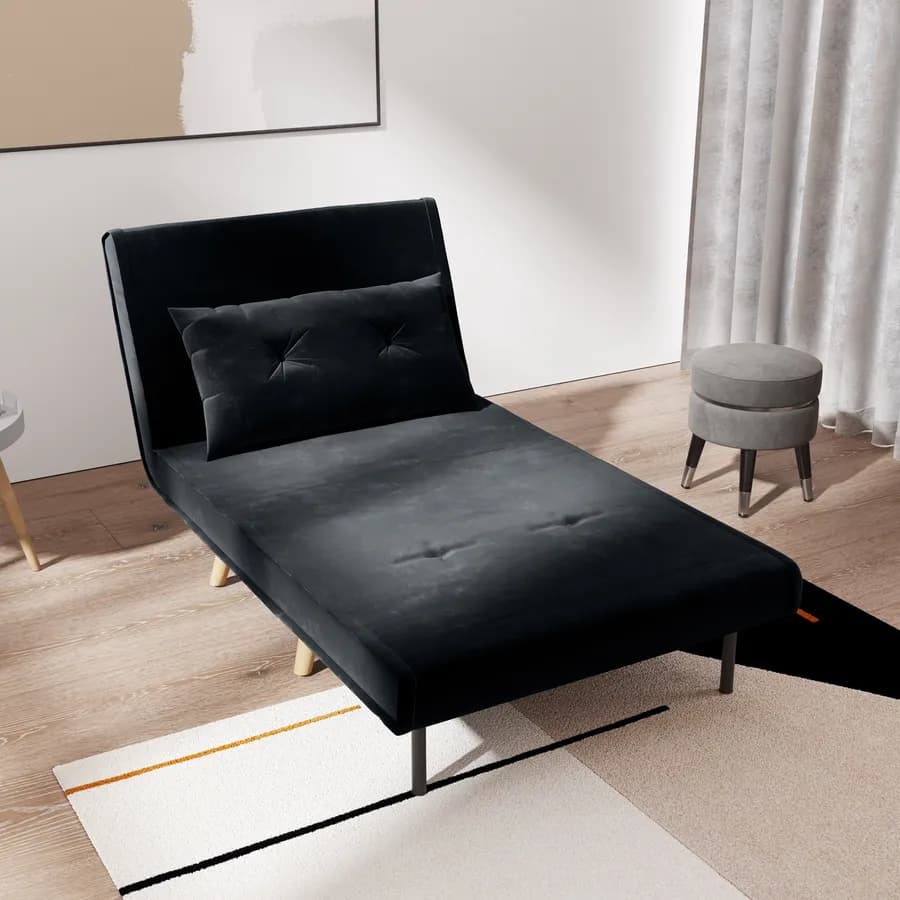 Divano letto in velluto nero con schienale regolabile in 6 posizioni - Terat