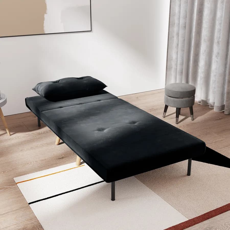 Divano letto in velluto nero con schienale regolabile in 6 posizioni - Terat