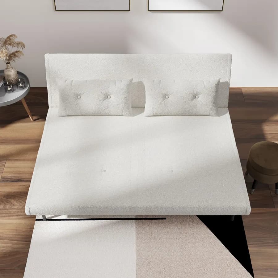 Divano letto 2 posti in tessuto teddy bianco con schienale regolabile in 6 posizioni - Terat