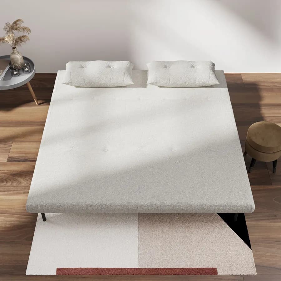Divano letto 2 posti in tessuto teddy bianco con schienale regolabile in 6 posizioni - Terat