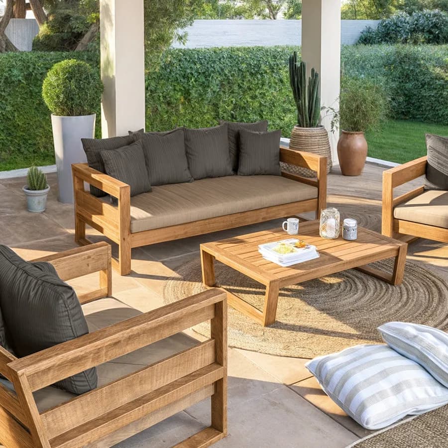 Divano letto da giardino in legno teak con cuscini - Cairo