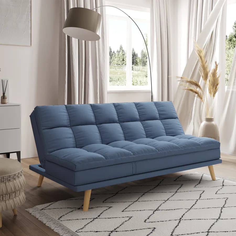 Divano letto in tessuto blu con schienale e poggiatesta regolabili - Doyle