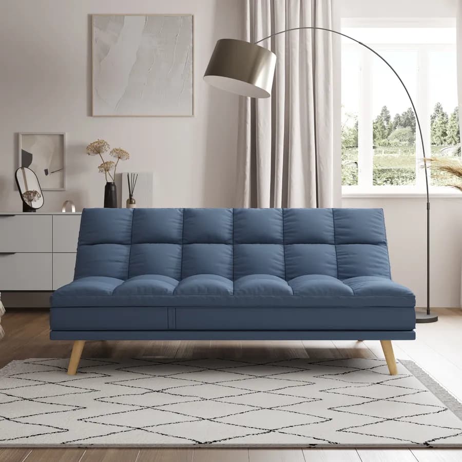 Divano letto in tessuto blu con schienale e poggiatesta regolabili - Doyle