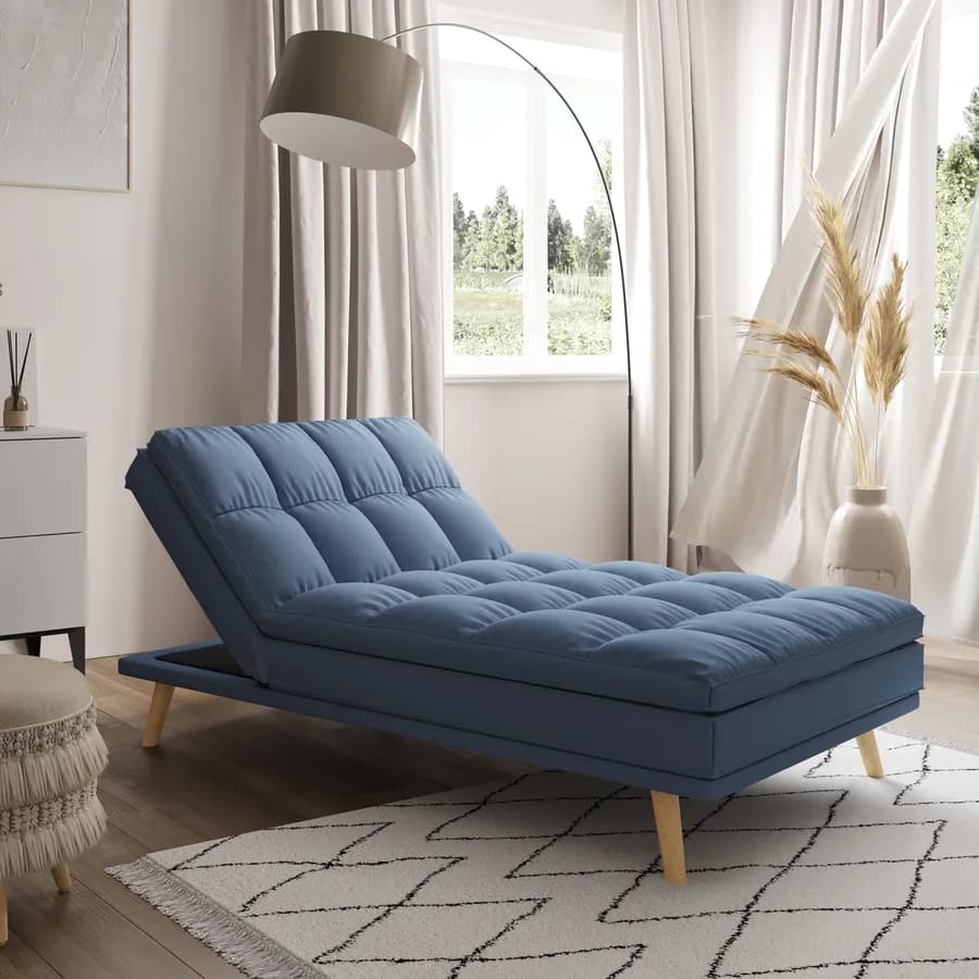 Divano letto in tessuto blu con schienale e poggiatesta regolabili - Doyle