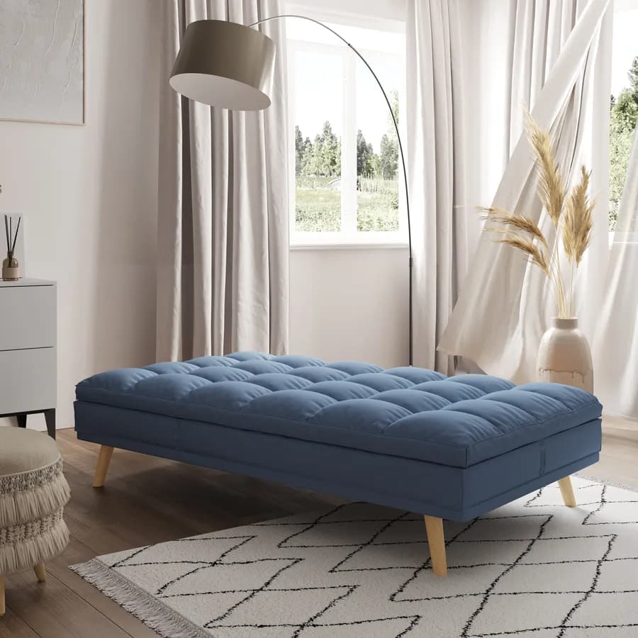 Divano letto in tessuto blu con schienale e poggiatesta regolabili - Doyle