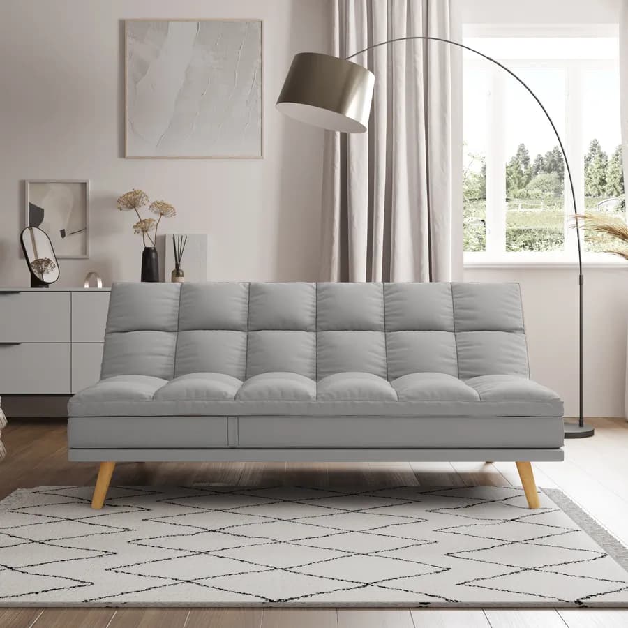 Divano letto in tessuto grigio chiaro con schienale e poggiatesta regolabili - Doyle