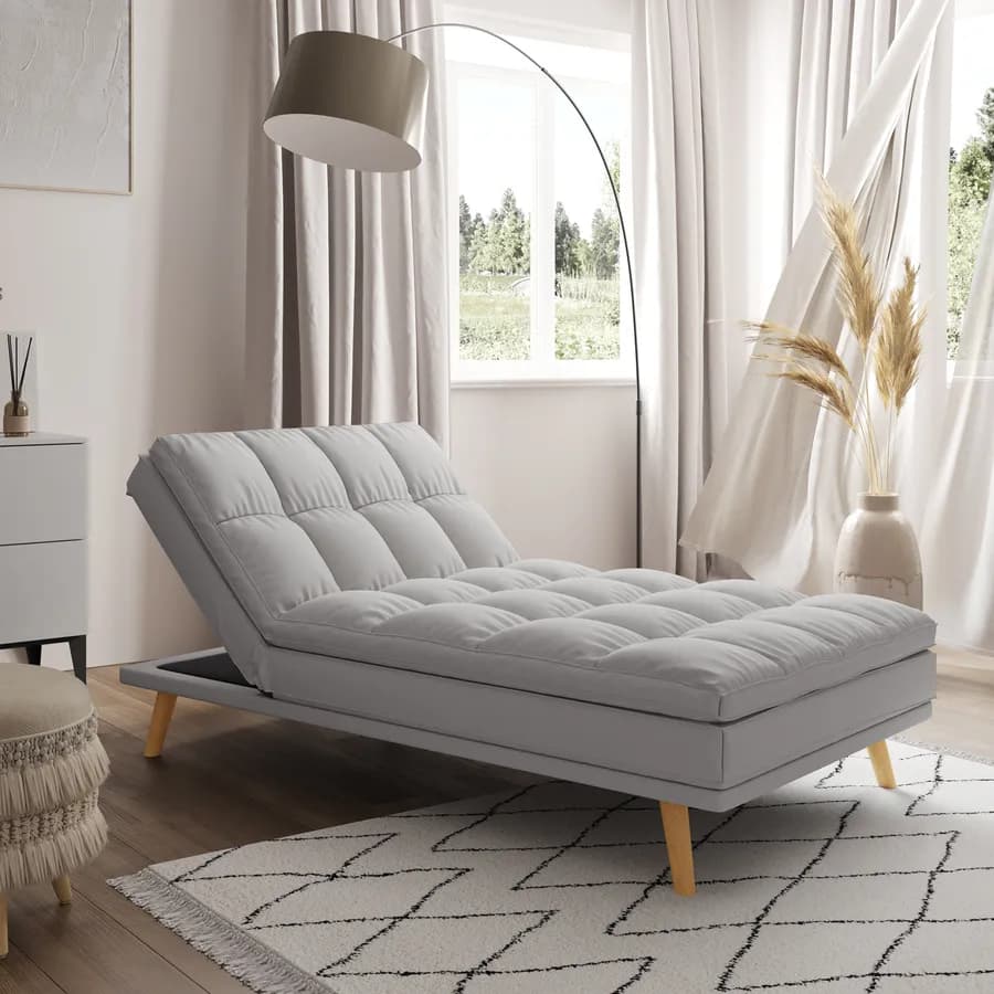 Divano letto in tessuto grigio chiaro con schienale e poggiatesta regolabili - Doyle