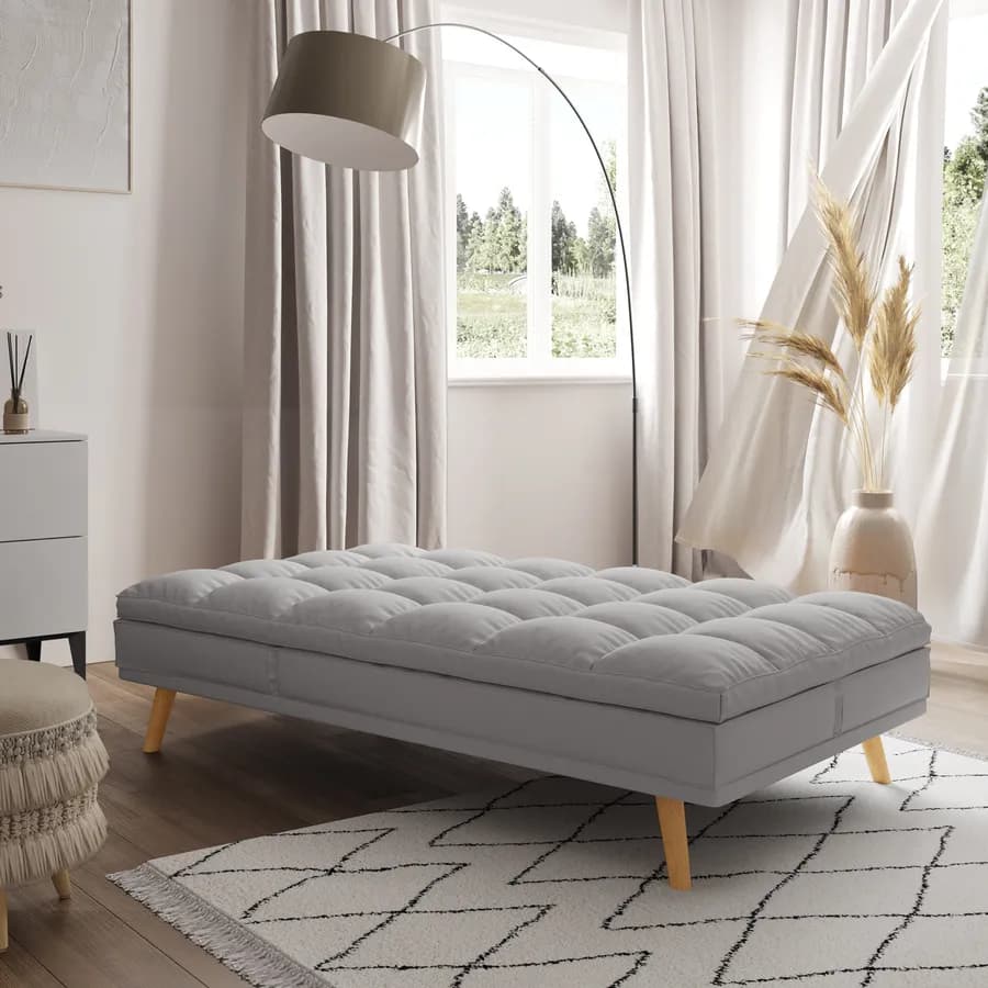 Divano letto in tessuto grigio chiaro con schienale e poggiatesta regolabili - Doyle