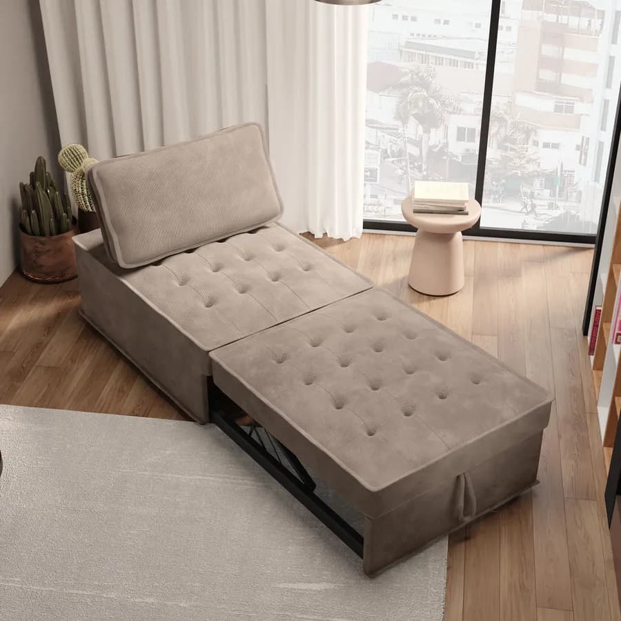 Poltrona letto in velluto a coste tortora profondità dello schienale traslante - Brighton