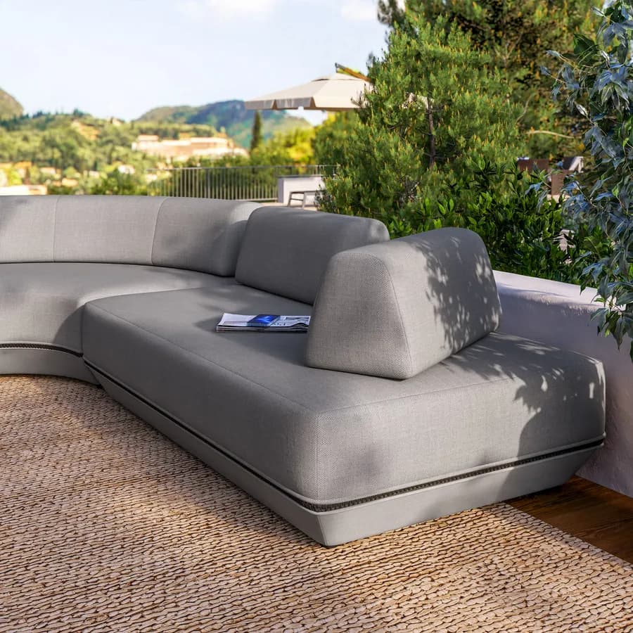 Divano modulare da giardino in tessuto olefin grigio e alluminio antracite - Laela