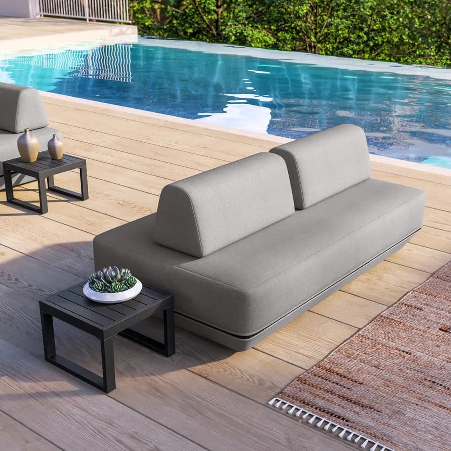 Divano modulare da giardino in tessuto olefin grigio e alluminio antracite - Laela