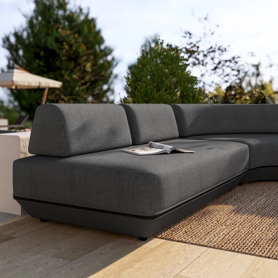 Divano modulare da giardino in tessuto olefin grigio scuro e alluminio antracite - Laela