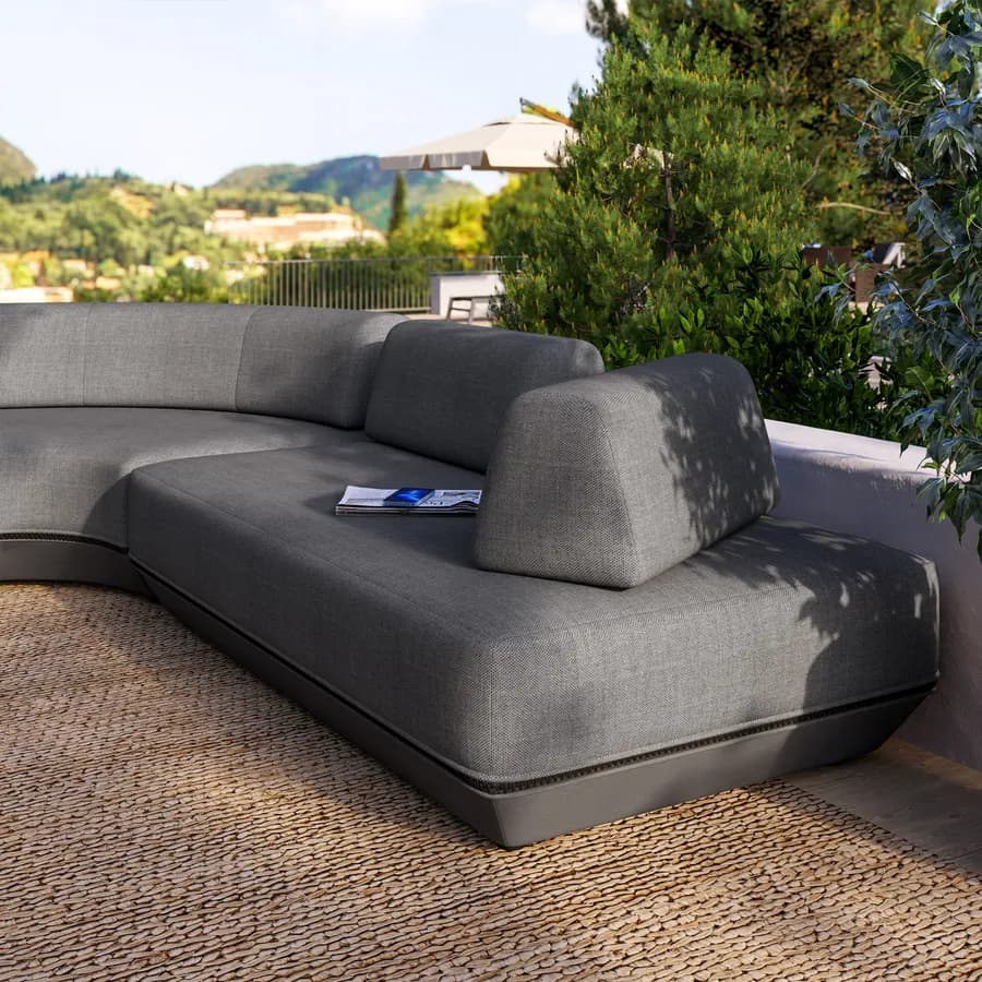 Divano modulare da giardino in tessuto olefin grigio scuro e alluminio antracite - Laela