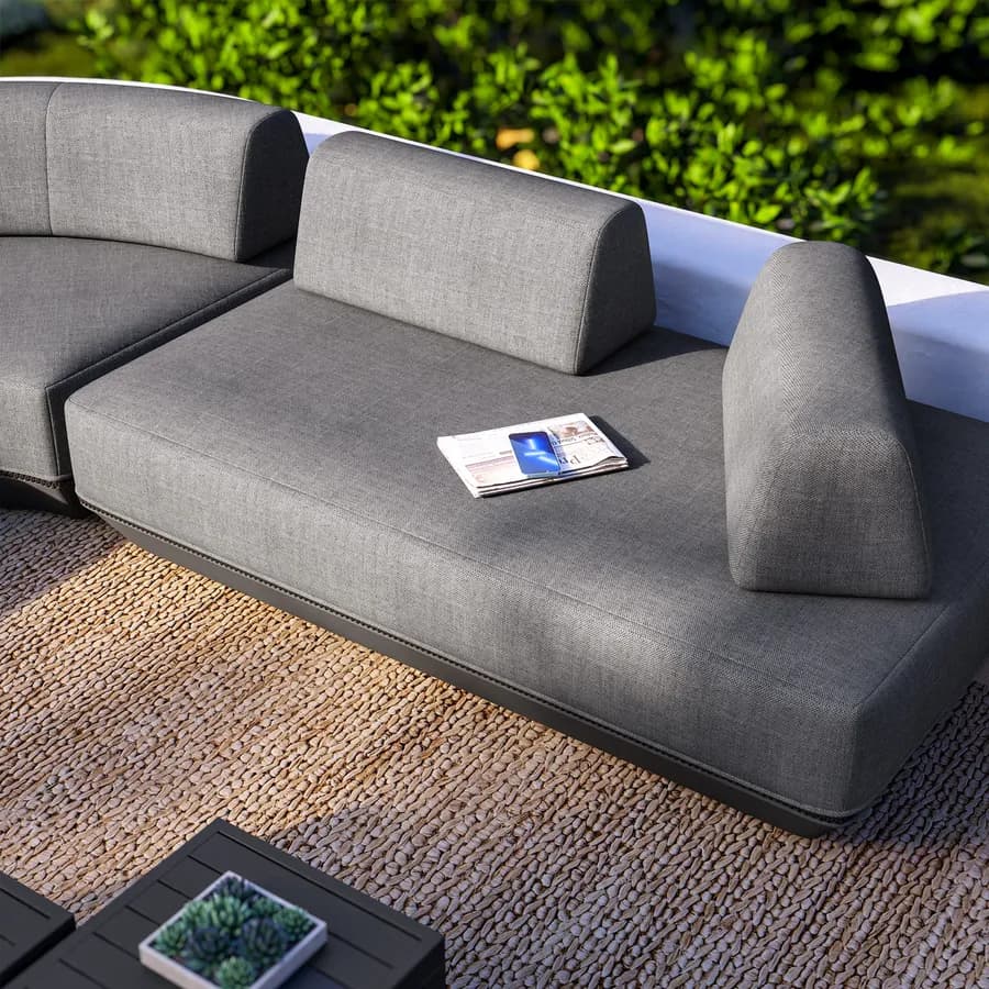 Divano modulare da giardino in tessuto olefin grigio scuro e alluminio antracite - Laela