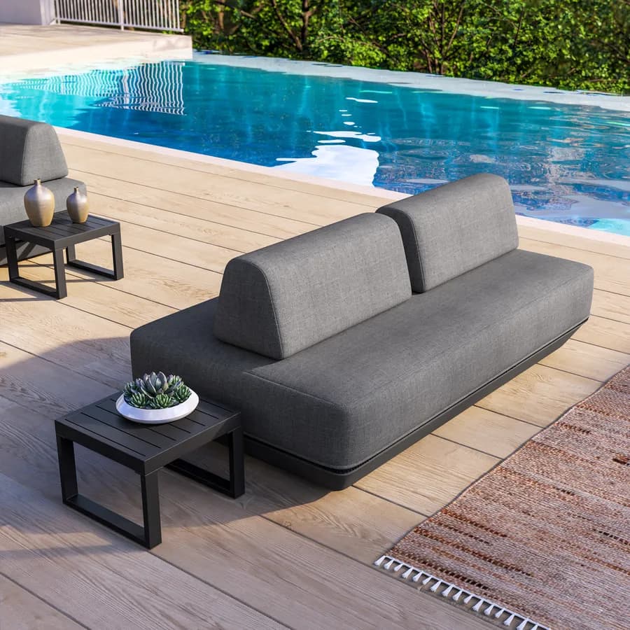 Divano modulare da giardino in tessuto olefin grigio scuro e alluminio antracite - Laela
