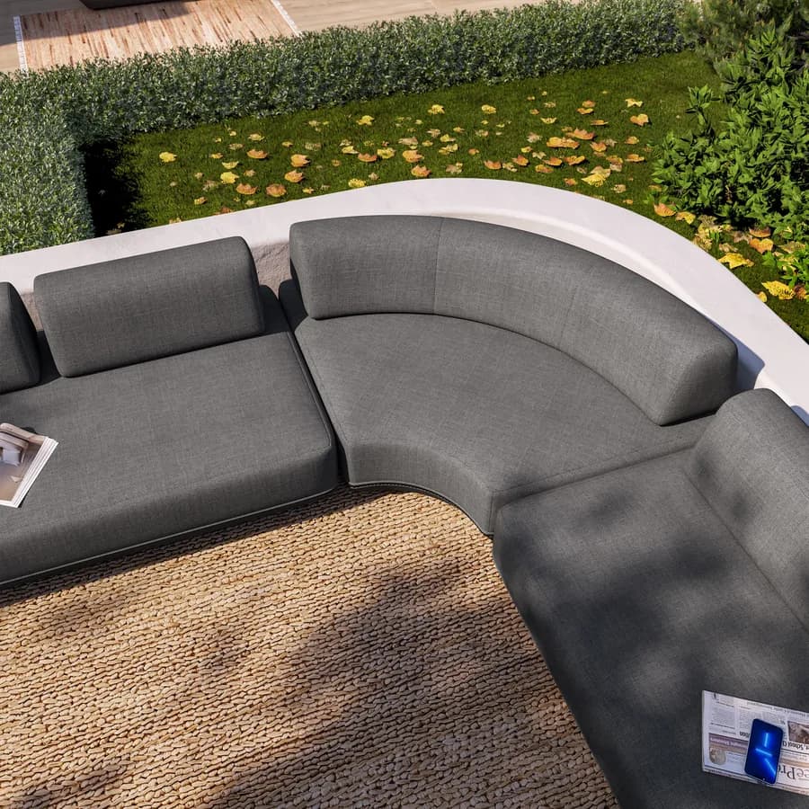 Divano modulare da giardino in tessuto olefin grigio scuro e alluminio antracite - Laela