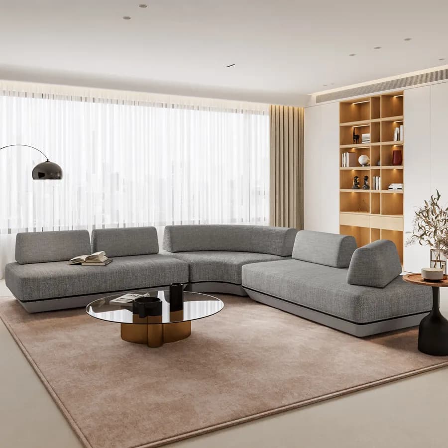 Divano modulare in tessuto olefin grigio e alluminio antracite - Laela