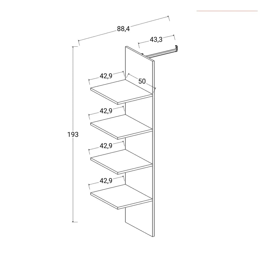 Divisorio armadio con 4 ripiani e appendiabiti per modulo da 90 cm Cindy Codey Berwin Jessie Carrie cashmere