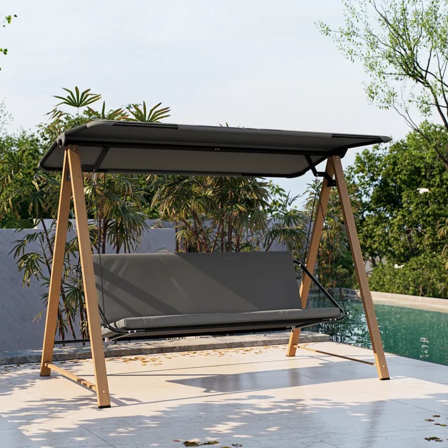 Dondolo da giardino 3 posti struttura effetto legno e seduta in textilene grigio - Basco