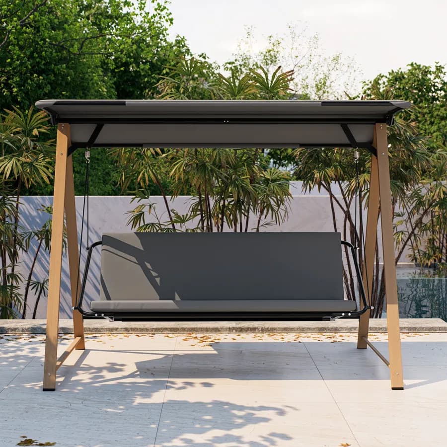 Dondolo da giardino 3 posti struttura effetto legno e seduta in textilene grigio - Basco