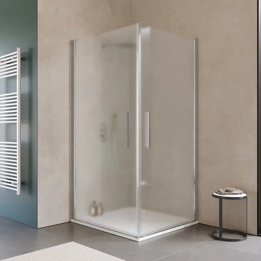 Box doccia 90x100 cm doppio battente con vetro temperato opaco e profilo cromo 190h - Nilo