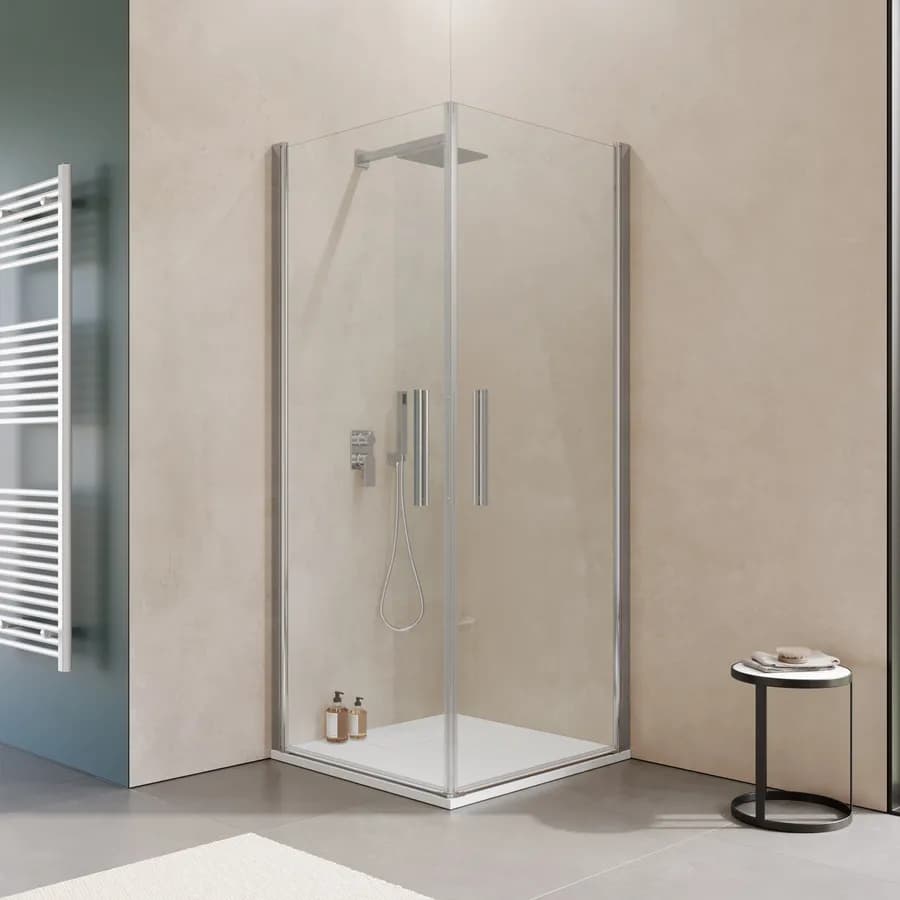 Box doccia 90x90 cm doppio battente con vetro temperato trasparente e profilo cromo 195h - Nilo