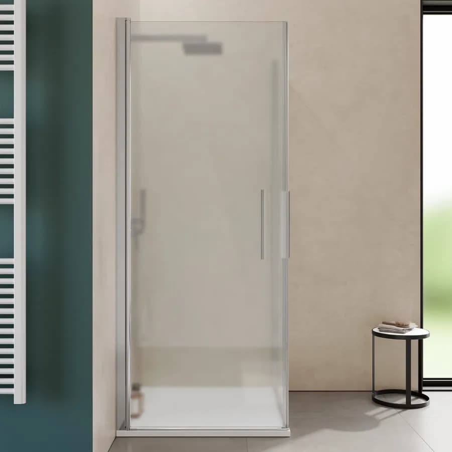 Box doccia 90x90 cm doppio battente con vetro temperato opaco e profilo cromo 195h - Nilo