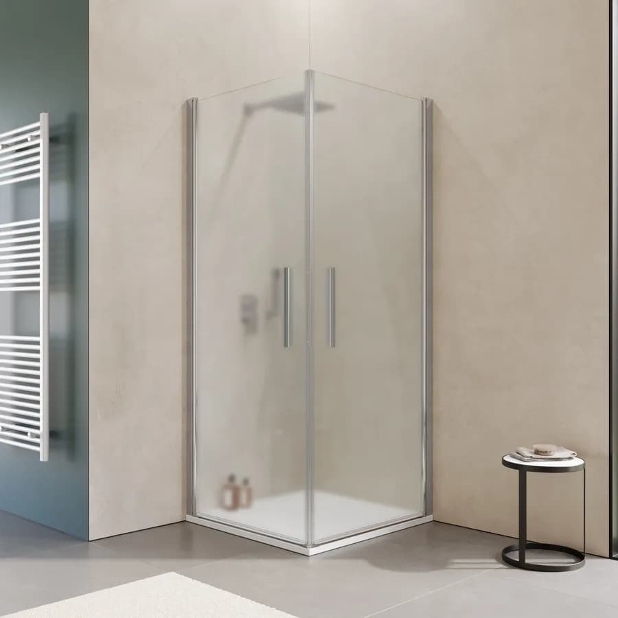 Box doccia 80x80 cm doppio battente con vetro temperato opaco e profilo cromo 195h - Nilo