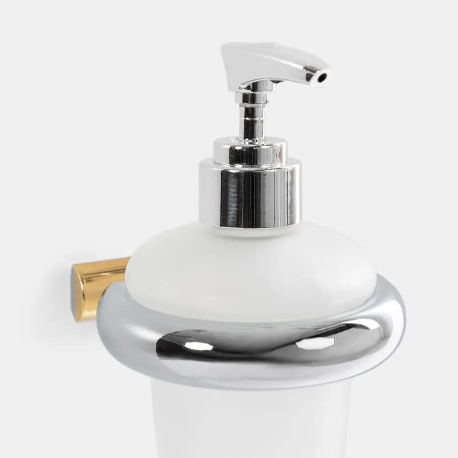 Dosasapone a muro in metallo cromato e oro con dispenser in vetro - Plus