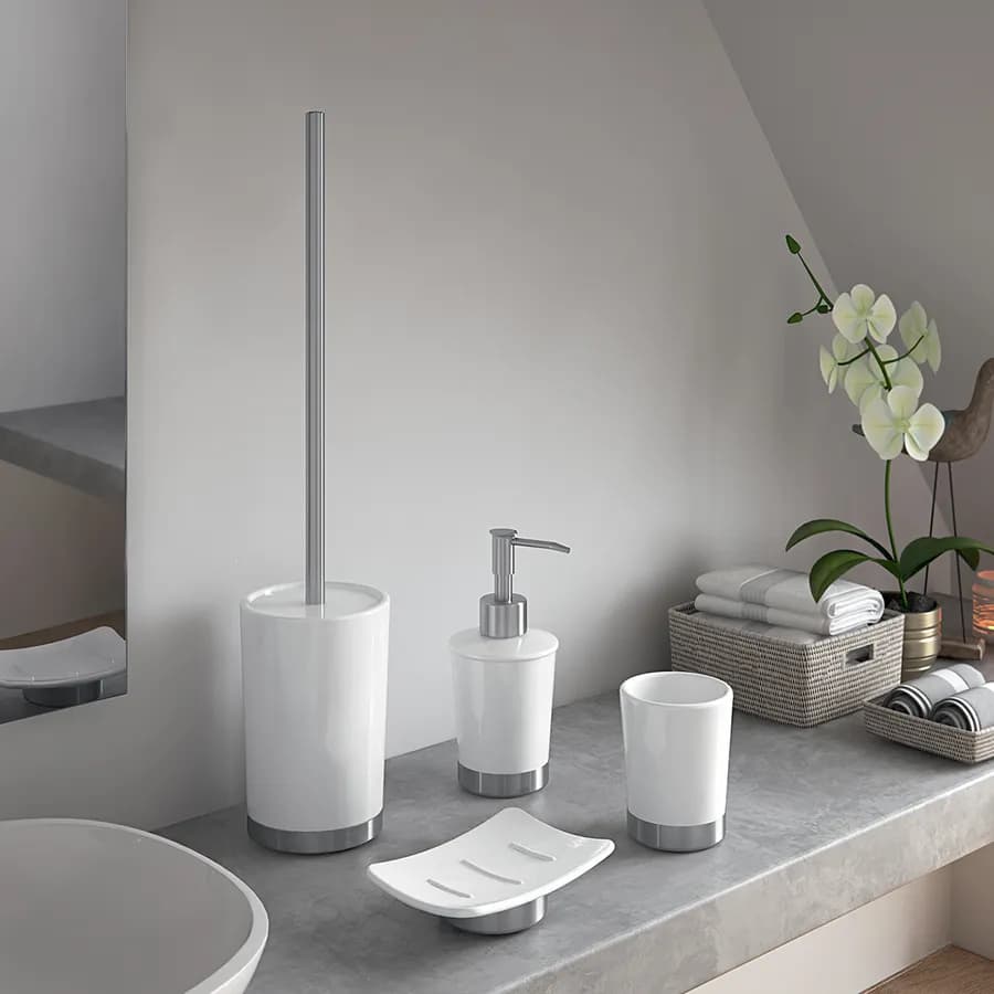 Dosasapone in ceramica bianco e acciaio inox cromo - Petunia di Gedy