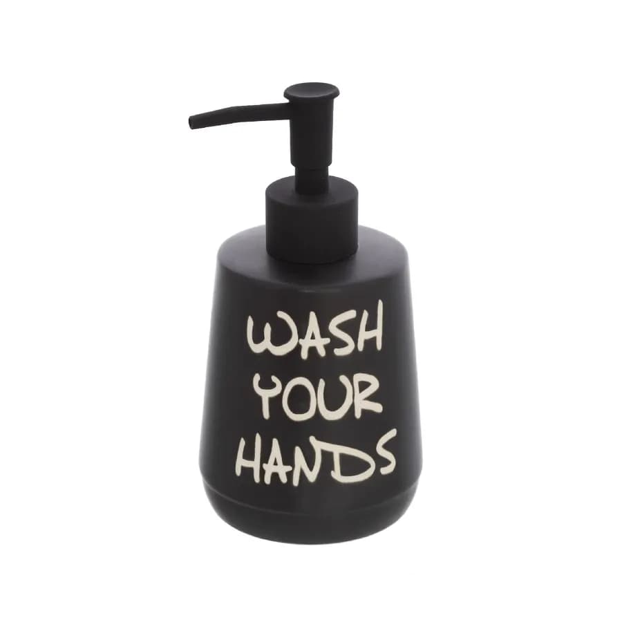 Dispenser sapone in ceramica nero con scritta bianca - Linea Wash