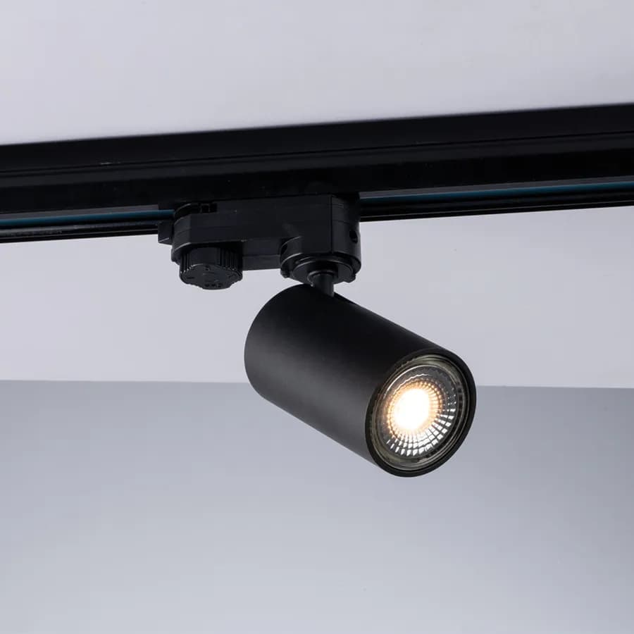 Faro girevole e inclinabile rotondo 6 cm per binario trifase in alluminio nero satinato - Radius