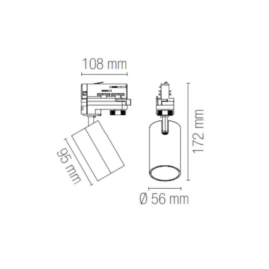 Faro girevole e inclinabile rotondo 6 cm per binario trifase in alluminio nero satinato - Radius