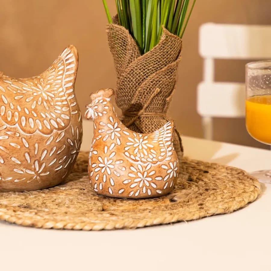 Figura decorativa 11h cm a forma di gallina effetto terracotta decorata
