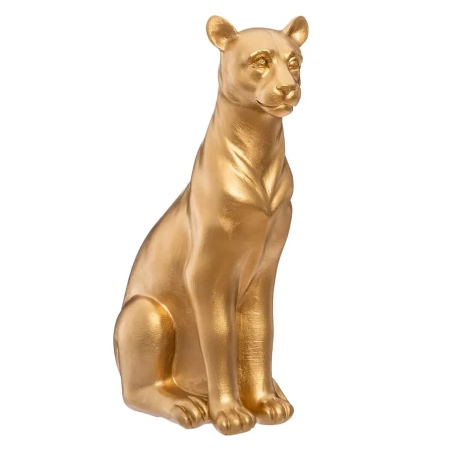 Figura decorativa 23h cm a forma di pantera in pietra artificiale oro