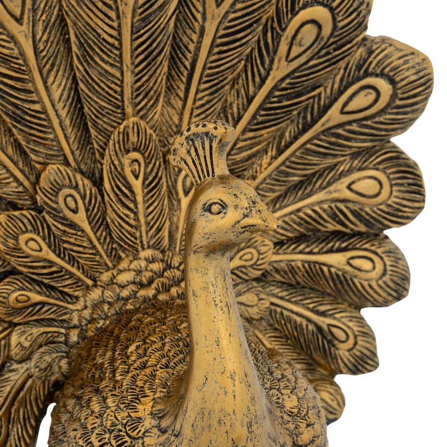Figura decorativa 27h cm a forma di pavone in pietra artificiale oro