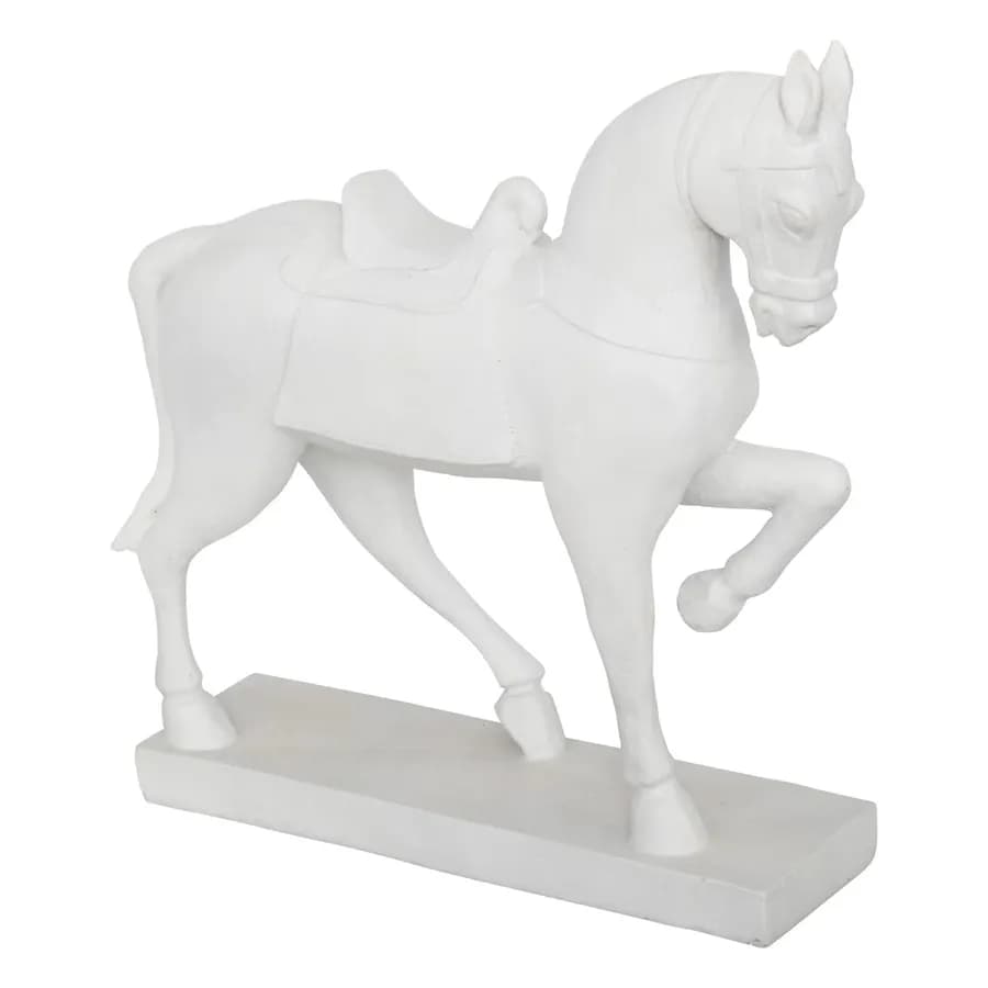 Figura decorativa 35h cm a forma di cavallo in pietra artificiale bianco