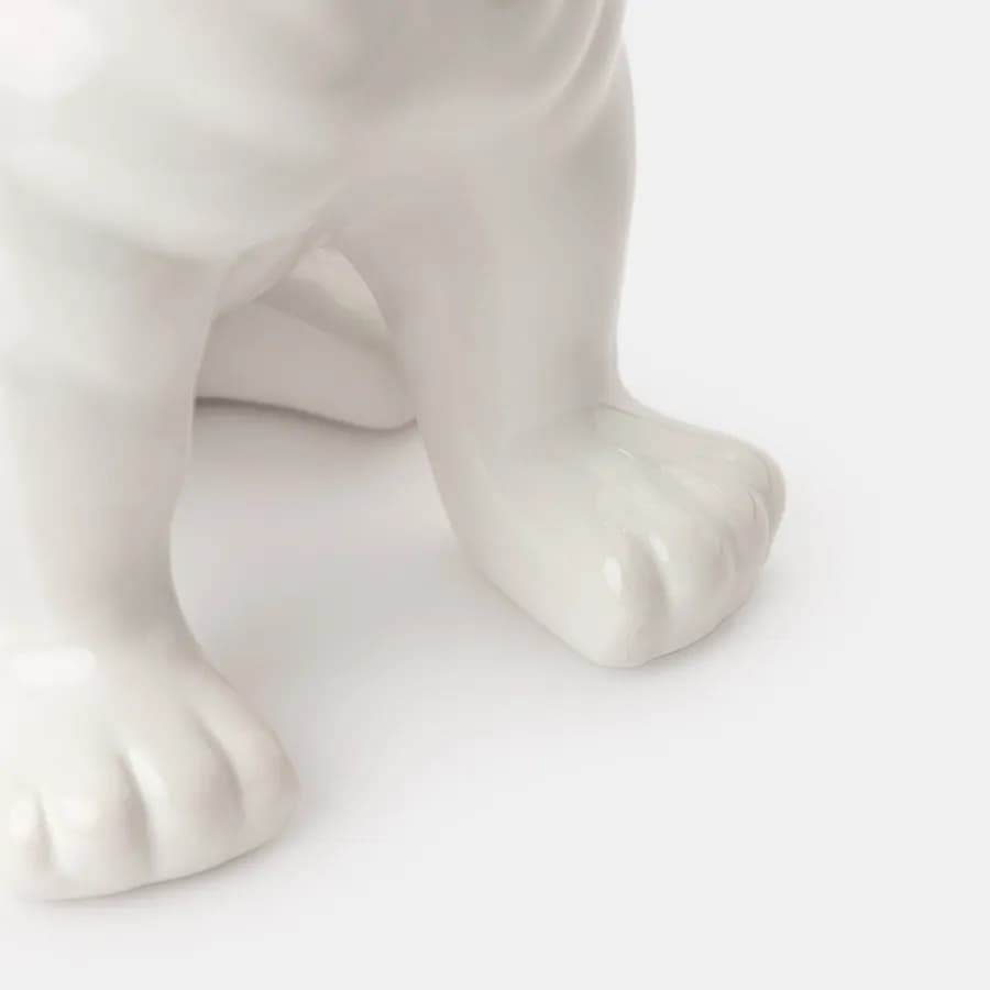 Figura decorativa a forma di bulldog in gres porcellanato bianco lucido