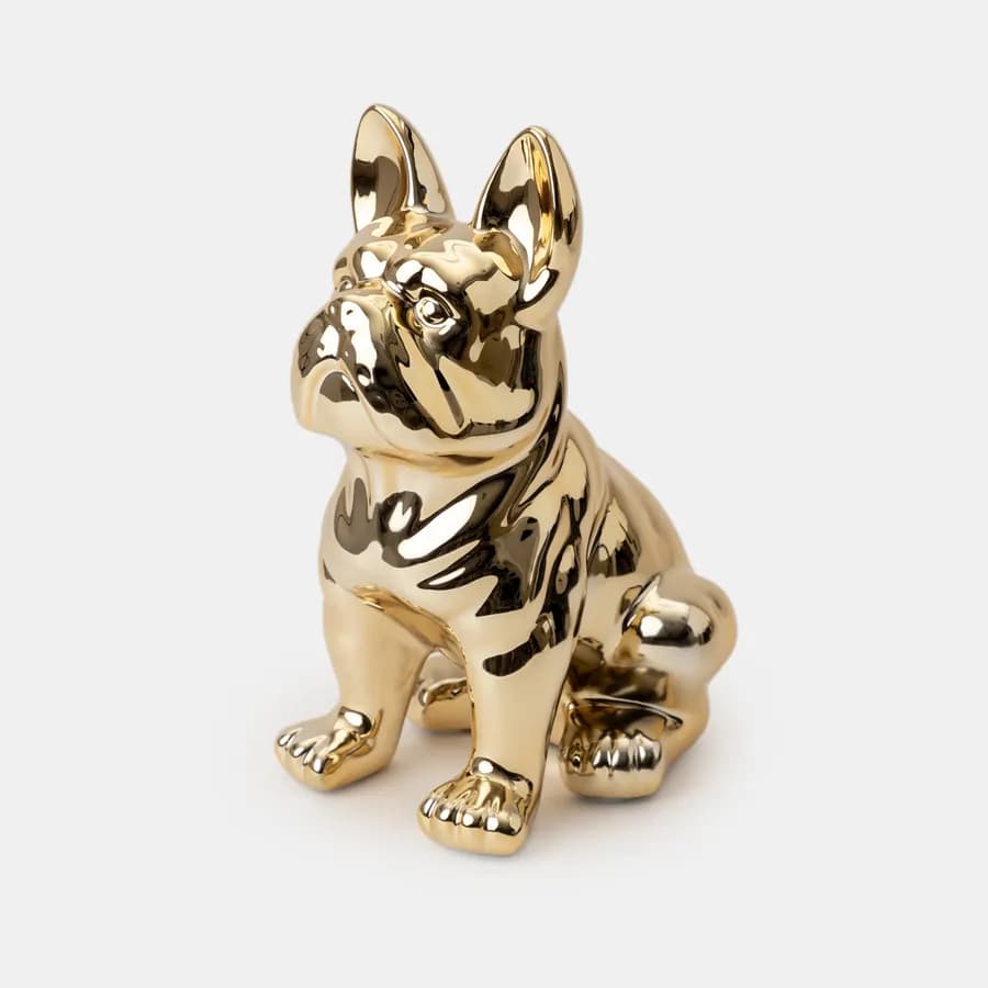 Figura decorativa a forma di bulldog in gres porcellanato oro