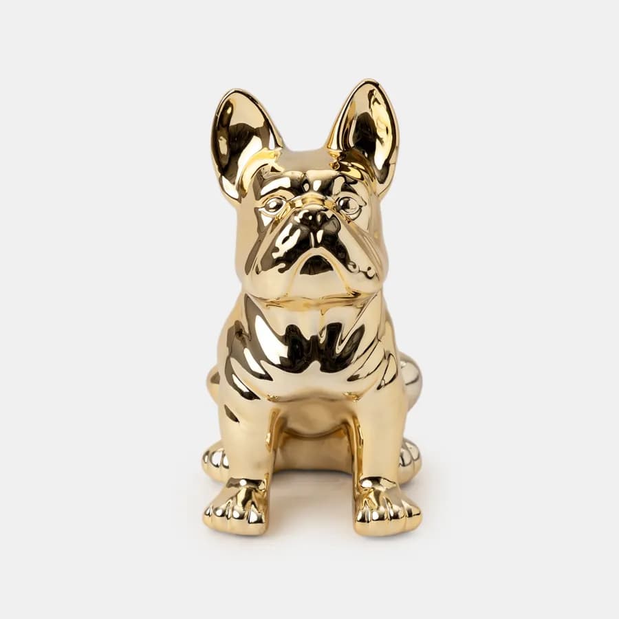 Figura decorativa a forma di bulldog in gres porcellanato oro