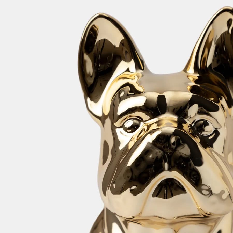 Figura decorativa a forma di bulldog in gres porcellanato oro