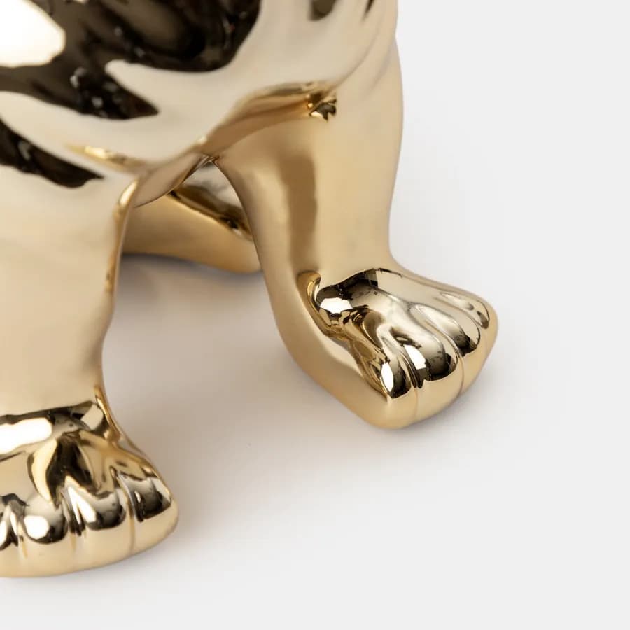 Figura decorativa a forma di bulldog in gres porcellanato oro