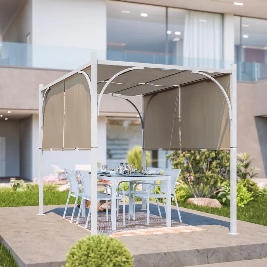 Gazebo 2x3 m con tetto scorrevole ecrù e struttura bianca - Edvige