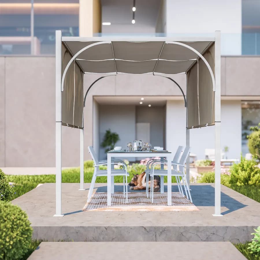 Gazebo 2x3 m con tetto scorrevole ecrù e struttura bianca - Edvige