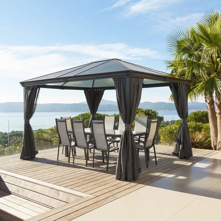 Gazebo 3,6x3 m con tende laterali richiudibili grafite - Shine