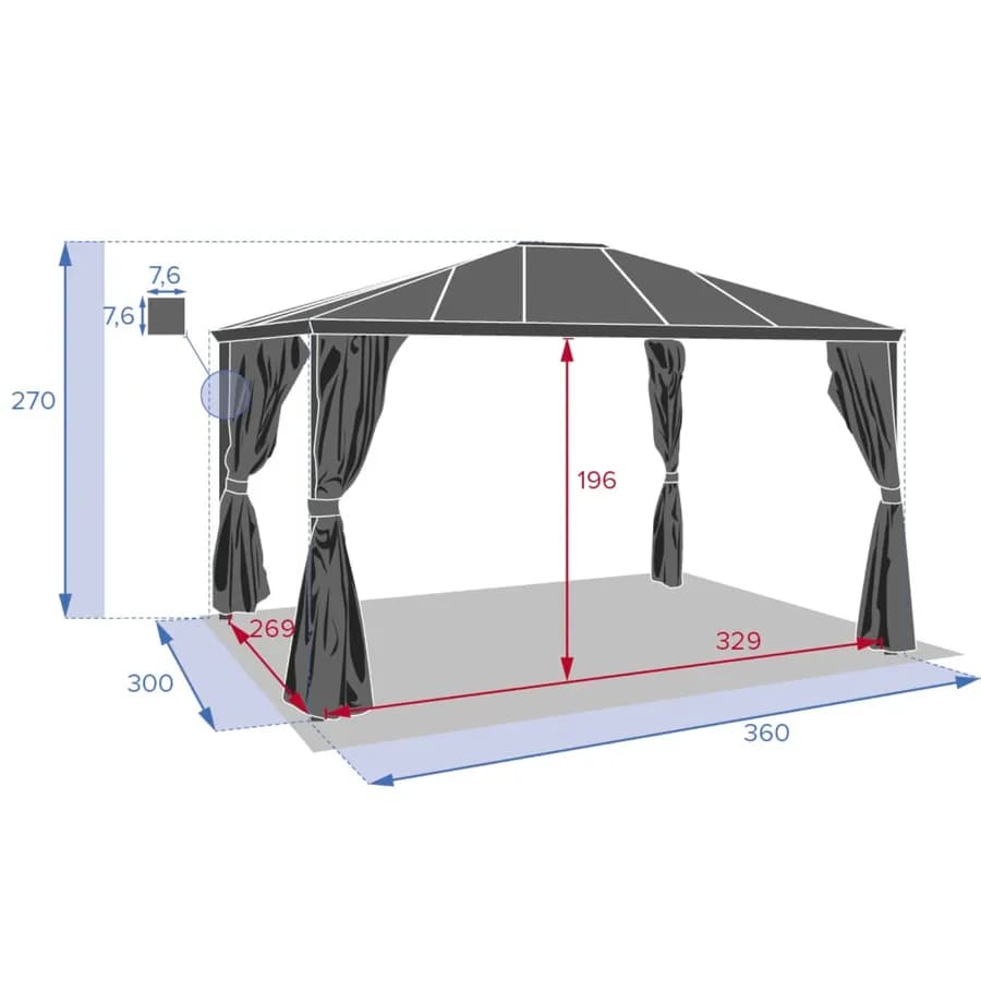 Gazebo 3,6x3 m con tende laterali richiudibili grafite - Shine