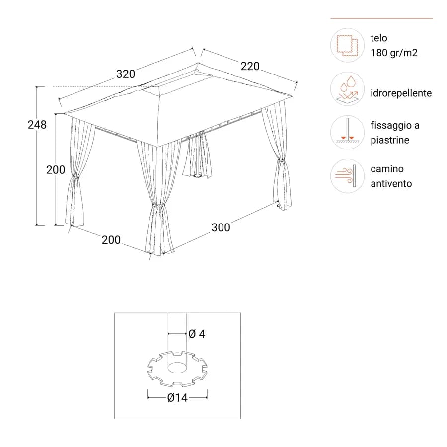 Gazebo 3x2 m con tende laterali richiudibili - Easy