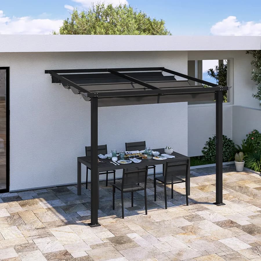 Gazebo pergola 3x2,5 m in alluminio antracite con tetto scorrevole - Norris
